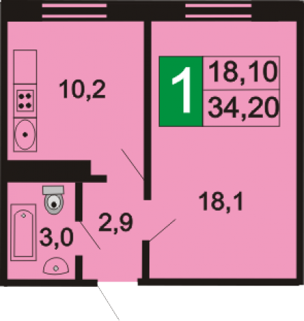 Планировка ЖК Борисоглебское, 18.1 м2