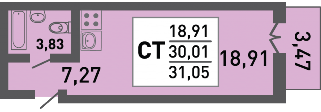 Планировка ЖК ПущиноГрад, 18.91 м2