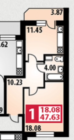 Планировка ЖК Парковый, 18.08 м2