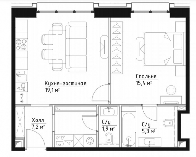 Планировка ЖК Павелецкая Сити, 15.4 м2