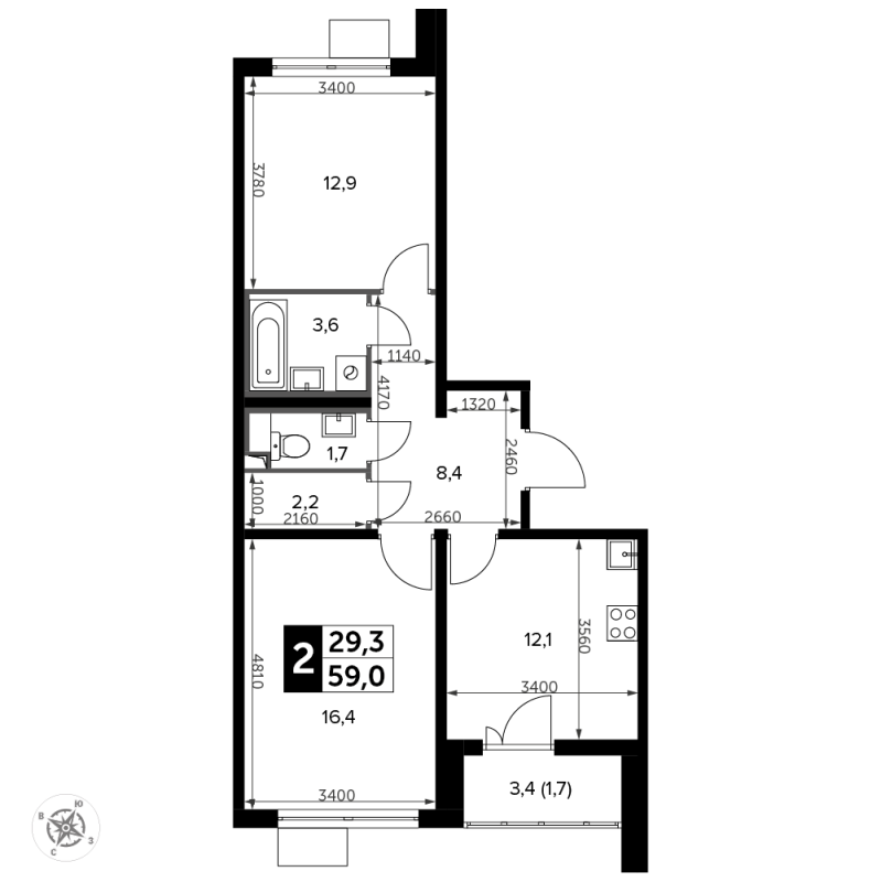 Продажа 2-комн квартиры в новостройке Битца п., Варшавское ш.,  к. 12