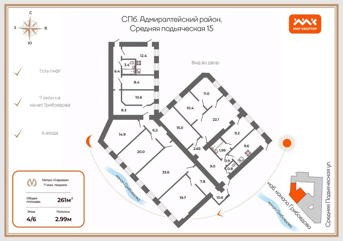 Продажа 6-комн квартиры на вторичном рынке Средняя Подьяческая улица, 15