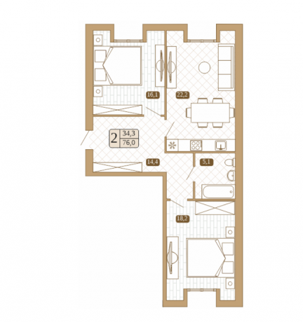 Планировка ЖК Белый город, 34.3 м2