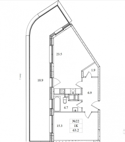 Планировка ЖК Резиденция Май, 15.3 м2
