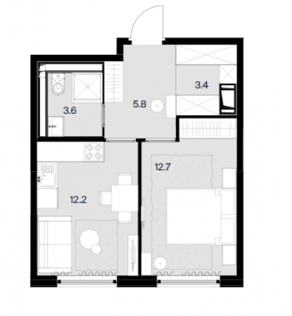 Планировка ЖК Дом MALEVICH, 12.7 м2