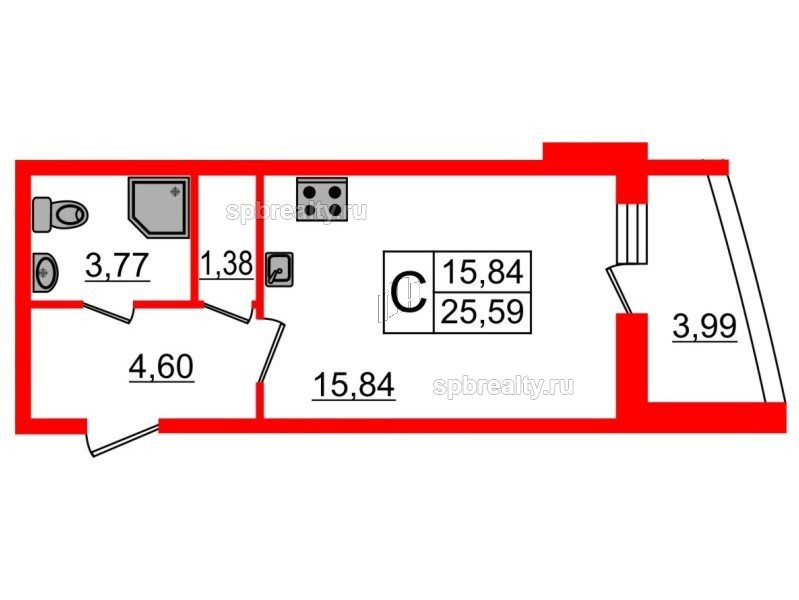 Продажа студии Заводская ул.,  д. 15,  к. Корпус 1