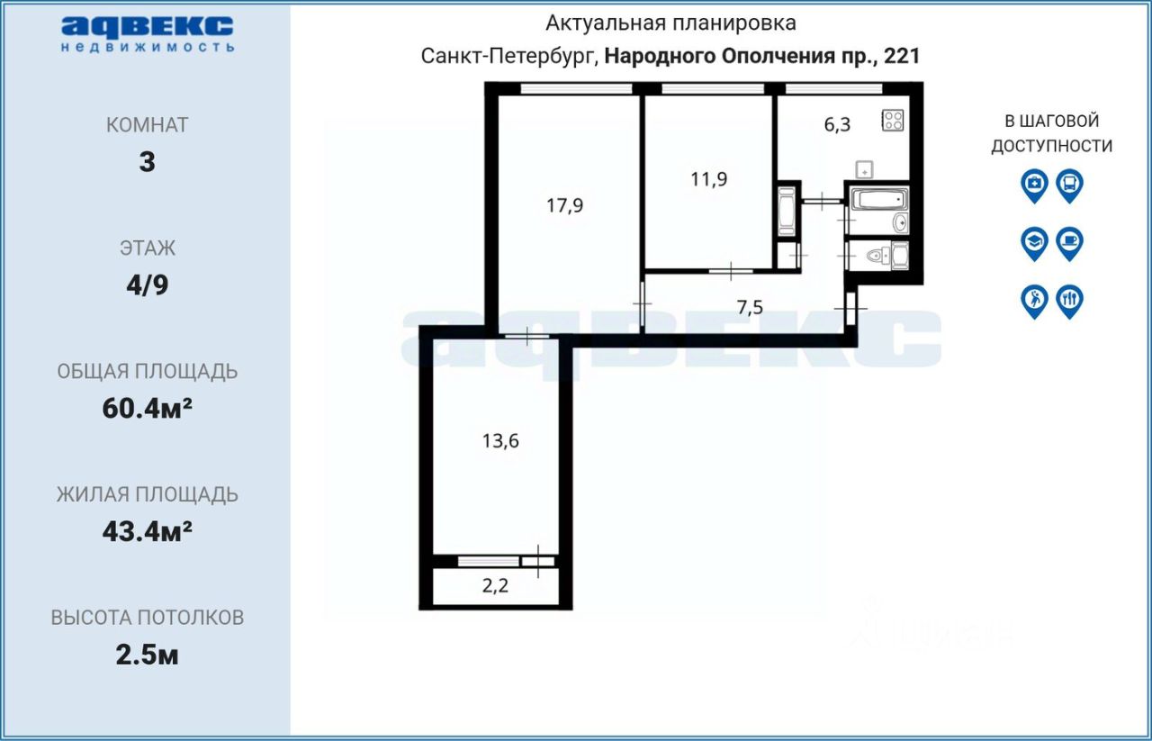 Продажа 3-комн квартиры на вторичном рынке проспект Народного ополчения, 221