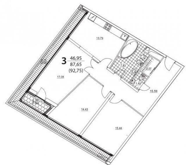 Планировка ЖК PRIZMA, 46.95 м2