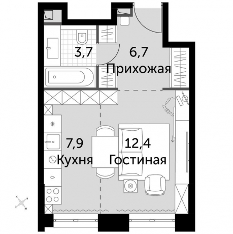 Планировка ЖК Сидней Сити, 20.3 м2