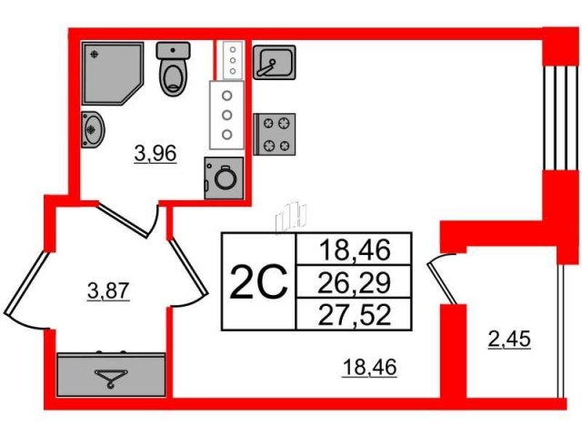 Планировка ЖК Прайм Приморский, 18.46 м2
