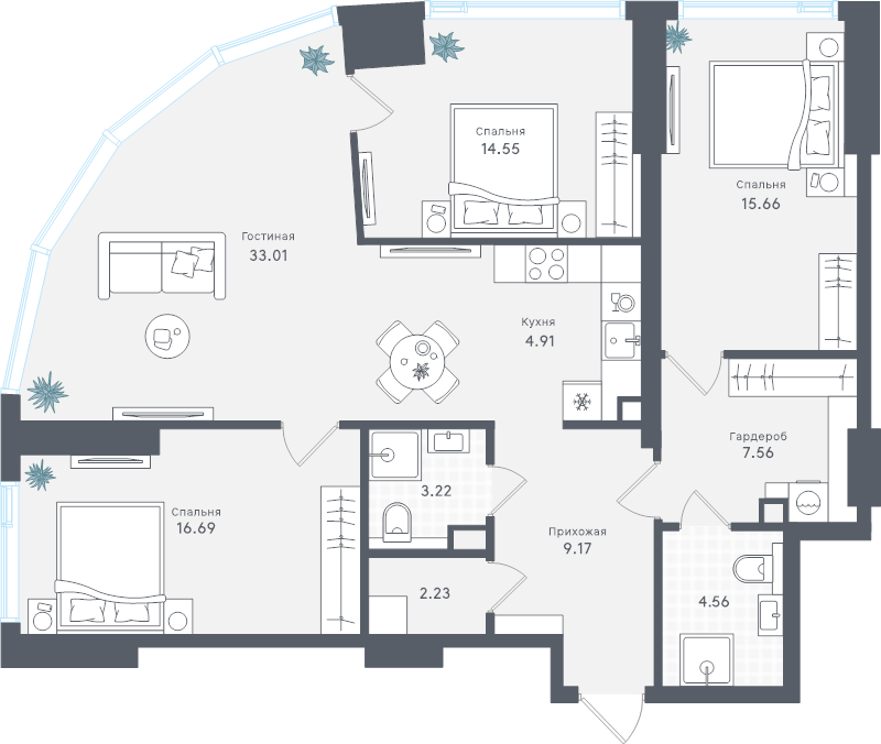 Продажа 3-комн квартиры в новостройке Москва г., Сокольнический Вал ул.,  к. 1