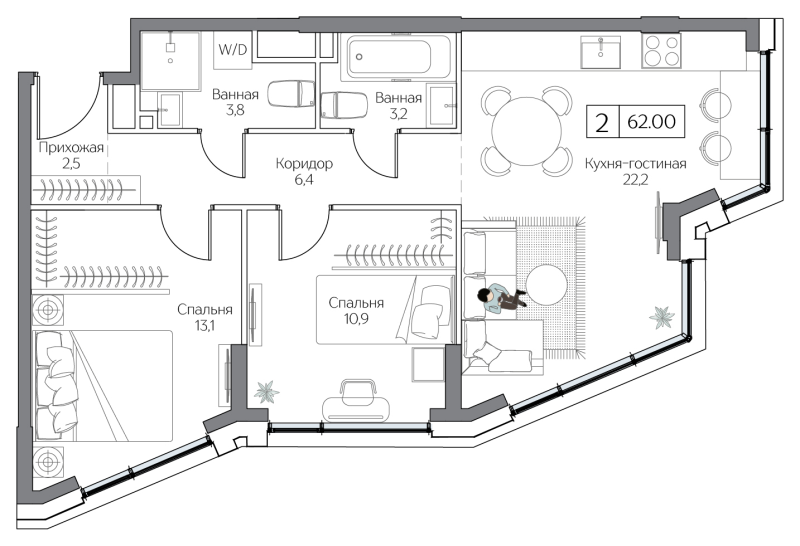 Продажа 2-комн квартиры в новостройке Москва г., Проектируемый проезд № 4062,  к. Aqua
