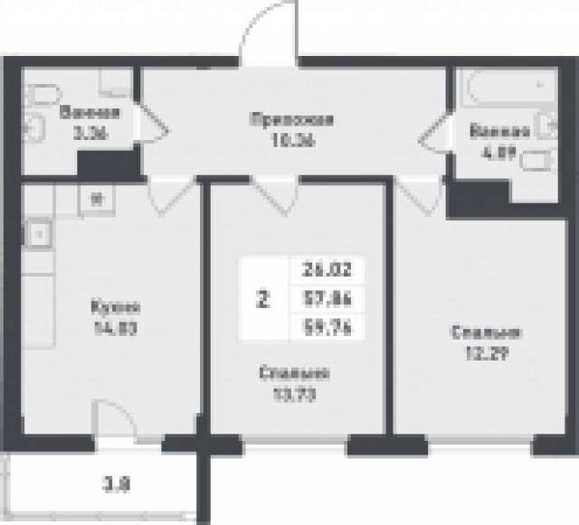 Планировка ЖК Феникс, 26.02 м2