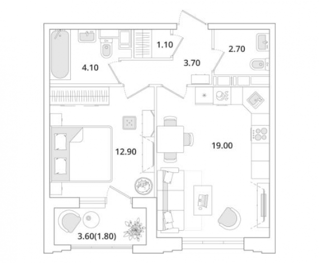 Планировка ЖК Тайм Сквер, 12.9 м2