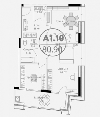 Планировка ЖК ВТБ Арена парк, 24.07 м2