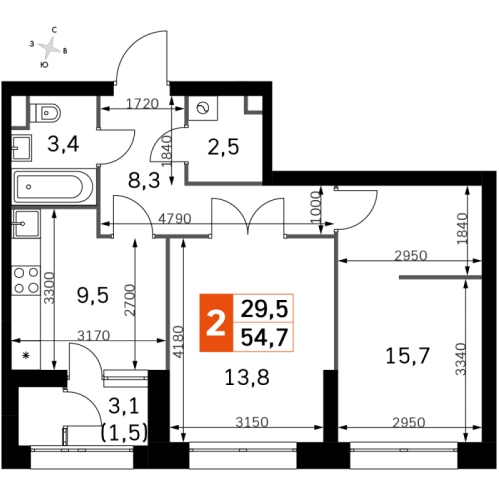 2-комн квартира Москва г., Строительный проезд,  к. 2