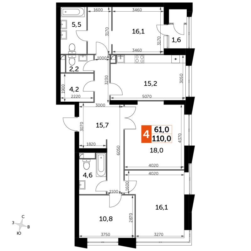 Продажа 4-комн квартиры в новостройке Москва г., Строительный проезд,  к. 1