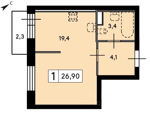 Продажа 1-комн квартиры на вторичном рынке пос. Щеглово, 93