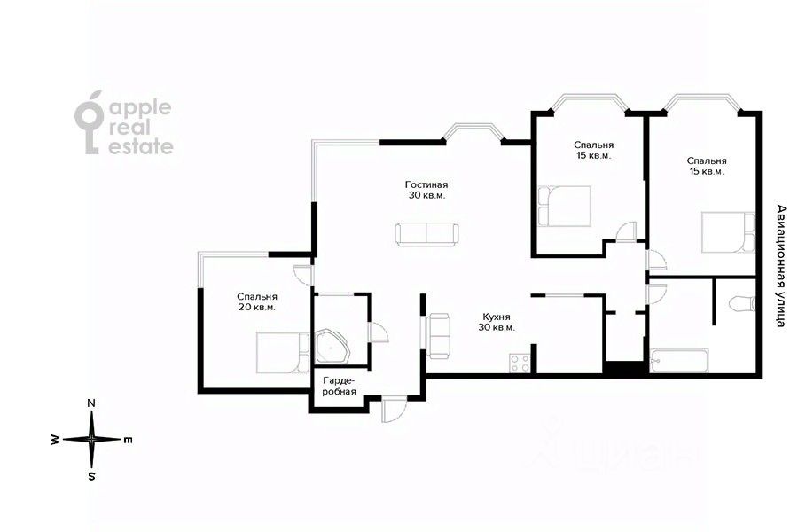 Аренда 4-комн квартиры на вторичном рынке Авиационная улица, 79А