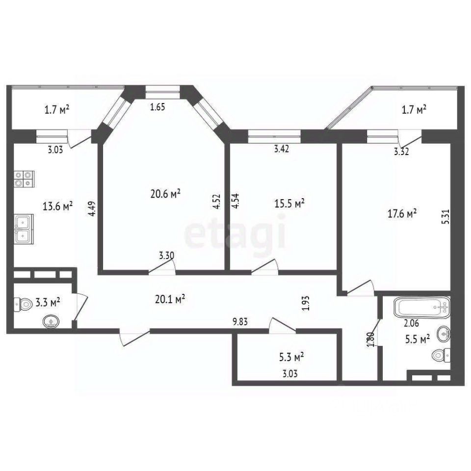 Продажа 3-комн квартиры на вторичном рынке улица Дмитрия Кабалевского, 22
