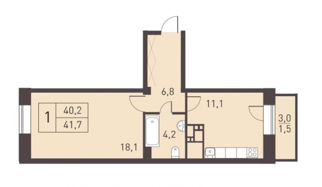 Планировка ЖК Столичный, 18.1 м2