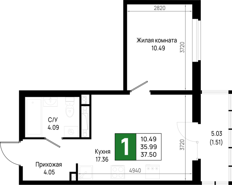 Продажа 1-комн квартиры в новостройке Новосаратовка д., Первых ул.,  к. 5.2