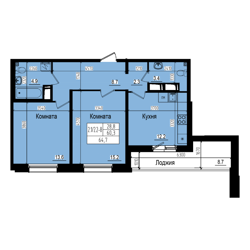 Продажа 2-комн квартиры в новостройке Парголово п., Заречная ул.,  к. 2