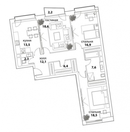 Планировка ЖК Событие, 54 м2