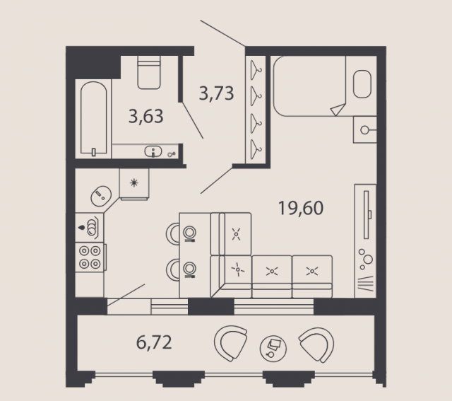 Планировка ЖК Shepilevskiy, 19.6 м2