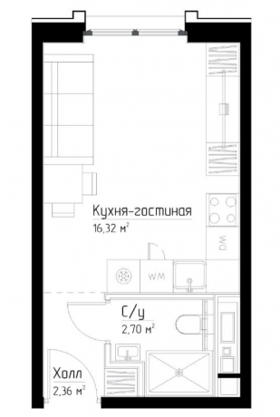 Планировка ЖК Павелецкая Сити, 16.32 м2