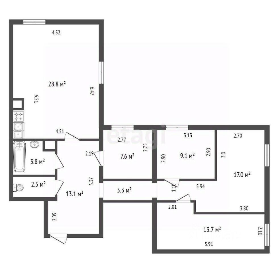 Продажа 4-комн квартиры на вторичном рынке Пушкин, Захаржевская улица, 14