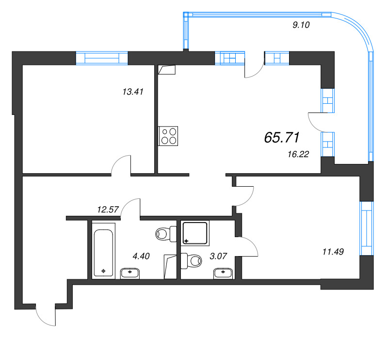 Продажа 2-комн квартиры в новостройке Бугры п., Дорога в Мурино,  к. 21