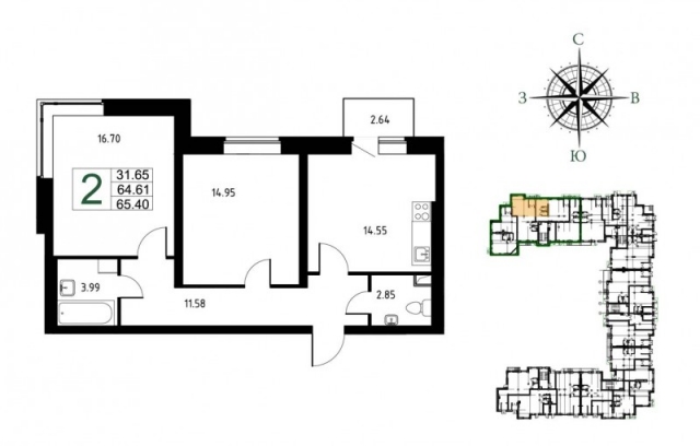 Планировка ЖК Демидовский Парк, 31.65 м2