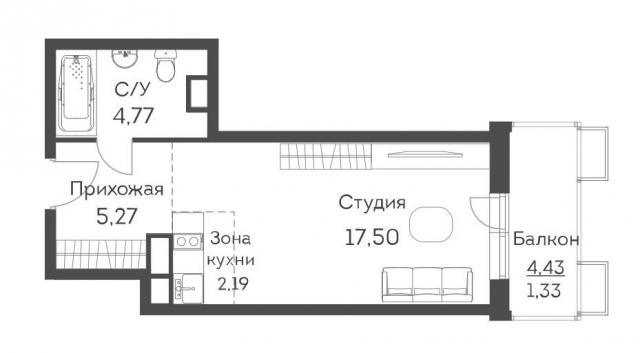 Планировка ЖК Аквилон Митино, 19.7 м2