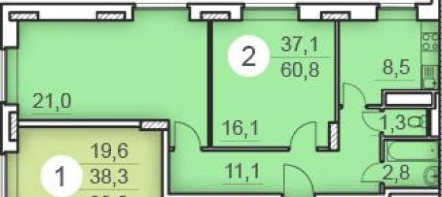 Планировка ЖК Супонево Life, 37.1 м2