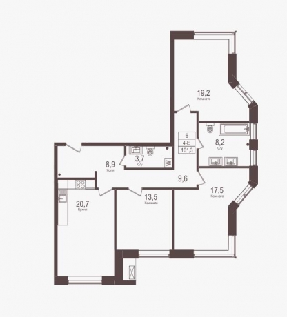 Планировка ЖК Городские резиденции SPIRES, 50.2 м2