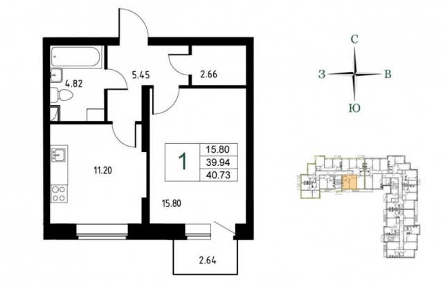 Планировка ЖК Демидовский Парк, 15.8 м2