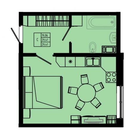 Планировка ЖК Pixel, 19.06 м2