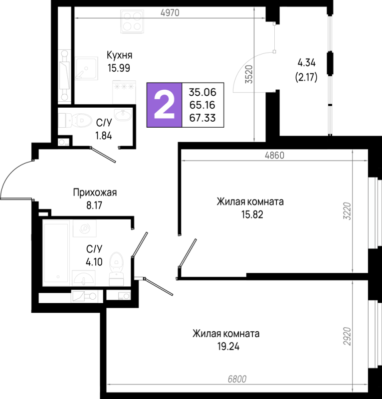 Продажа 2-комн квартиры в новостройке Новосаратовка д., Первых ул.,  к. 5.2