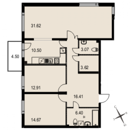 Планировка ЖК Тринити, 59.2 м2