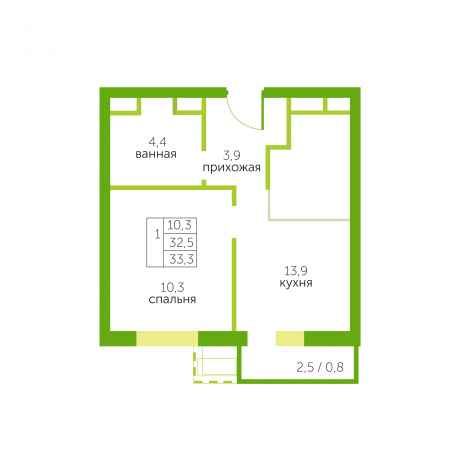 Планировка ЖК Зелёный квартет, 10.3 м2
