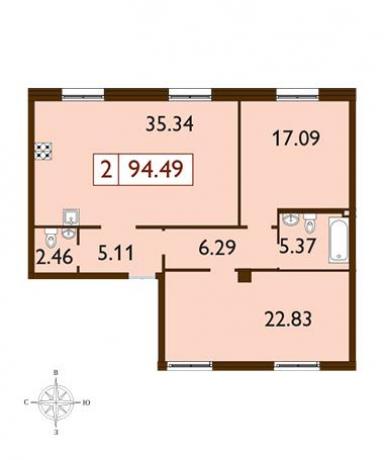 Планировка ЖК Neva Haus, 39.9 м2
