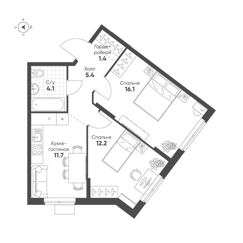 Продажа 2-комн квартиры в новостройке Мурино п., Южный проезд,  к. 1.11