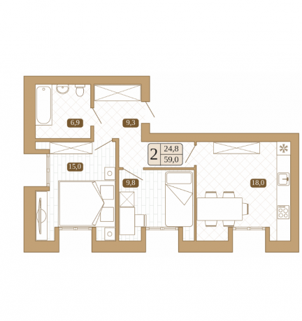 Планировка ЖК Белый город, 24.8 м2