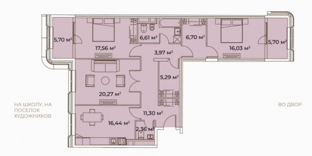 Планировка ЖК Врубеля 4, 53.86 м2