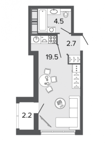 Планировка ЖК UltraCity, 19.6 м2