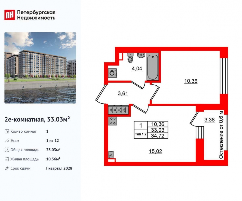 Продажа 1-комн квартиры в новостройке Октябрьская набережная