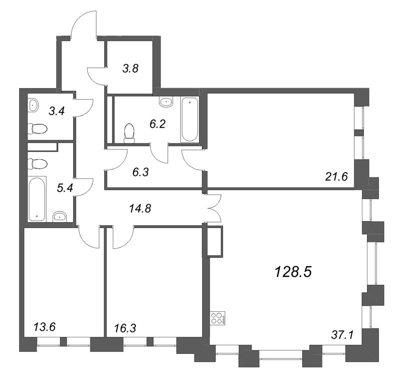 Продажа 3-комн квартиры в новостройке Санкт-Петербург г., Чапыгина ул.,  к. 1