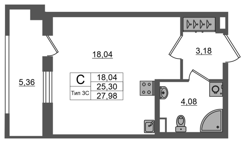 Продажа студии Санкт-Петербург г., Октябрьская наб.,  к. 1.1