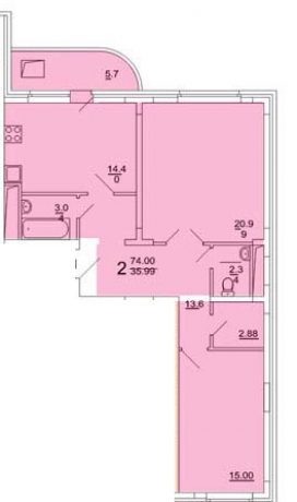 Планировка ЖК Подрезково, 35.99 м2